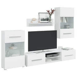 vidaXL Mobile TV a Parete con Vetrina 5 pz Illuminazione LED Bianco