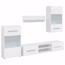 vidaXL Mobile TV a Parete con Vetrina 5 pz Illuminazione LED Bianco - Vista aggiuntiva 2