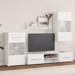 vidaXL Mobile TV a Parete con Vetrina 5 pz Illuminazione LED Bianco - Vista aggiuntiva 3