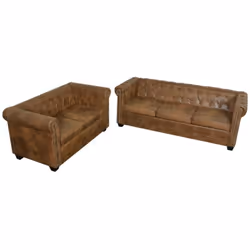 Questo set di divani Chesterfield, composto da un divano a 2 posti e un divano a 3 posti, è la combinazione perfetta tra como ...