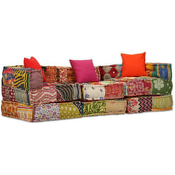 Pouf Modulare a 3 Posti in Tessuto Divano con Schienale e Braccioli vari colori colore : multicolore