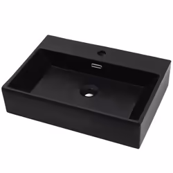 vidaXL Lavandino con Foro Rubinetto Ceramica Nero 60,5x42,5x14,5 cm - Vista aggiuntiva 2