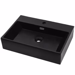 vidaXL Lavandino con Foro Rubinetto in Ceramica Nero 76x42,5x14,5 cm - Vista aggiuntiva 2