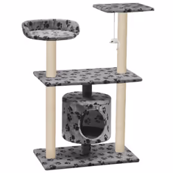 vidaXL Albero per Gatti e Tiragraffi Sisal 95 cm Zampe Stampate Grigio - Vista aggiuntiva 2