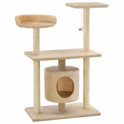 vidaXL Albero per Gatti con Tiragraffi in Sisal 95 cm Beige - Vista aggiuntiva 2