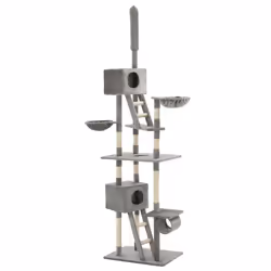 vidaXL Albero per Gatti con Tiragraffi in Sisal 230-260 cm Grigio - Vista aggiuntiva 2