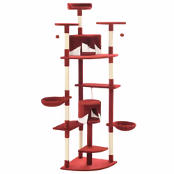 vidaXL Albero per Gatti e Tiragraffi in Sisal 203 cm Rosso e Bianco - Vista aggiuntiva 3