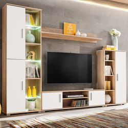 vidaXL Parete Attrezzata Porta TV con Luci LED Rovere Sonoma e Bianco