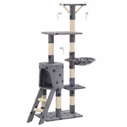 vidaXL Albero per Gatti e Tiragraffi Sisal 138cm Zampe Stampate Grigio - Vista aggiuntiva 2