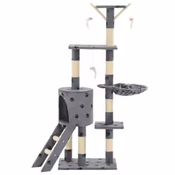 vidaXL Albero per Gatti e Tiragraffi Sisal 138cm Zampe Stampate Grigio - Vista aggiuntiva 3