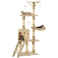 Tiragraffi per gatti, Albero per Gatti e Tiragraffi Sisal 138 cm Zampe Stampate Beige Vidaxl