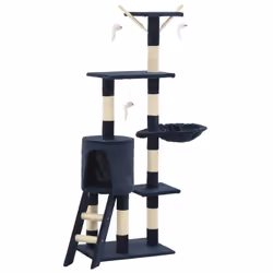 vidaXL Albero per Gatti con Tiragraffi in Sisal 138 cm Blu Scuro - Vista aggiuntiva 2