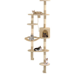 Albero per Gatti con Tiragraffi in Sisal da Parete 194 cm con casetta vari colori colore : Beige
