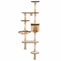 vidaXL Albero Gatti Tiragraffi in Sisal a Muro 194 cm Beige e Marrone - Vista aggiuntiva 2