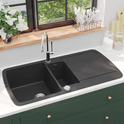 Lavello da Cucina in Granito Vasca Doppia Nero Vidaxl 71110