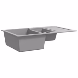 vidaXL Lavello da Cucina in Granito Vasca Doppia Grigio - Vista aggiuntiva 3
