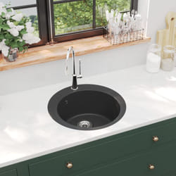 Lavandino, Lavello da Cucina in Granito Vasca Singola Circolare Nero Vidaxl 73421