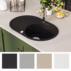vidaXL Lavello da Cucina in Granito Vasca Singola Ovale Nero - Vista aggiuntiva 3