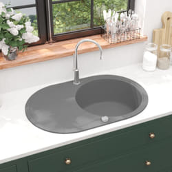 Lavello da Cucina in Granito Vasca Singola Ovale Grigio Vidaxl 34584