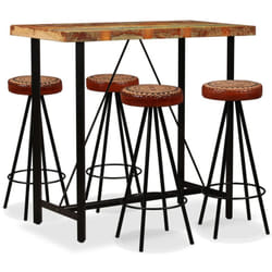 Vidaxl - Set da Bar 5 pz Legno Massello di Recupero Vera Pelle e Tessuto