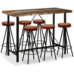 Vidaxl - Set da Bar 7 pz in Legno Massello di Recupero Vera Pelle e Tela