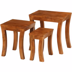 Questo esclusivo set di 3 tavolini impilabili, realizzato in legno massello di acacia con finitura ambra e dall'aspetto rusti ...