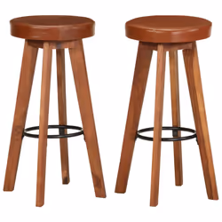 Sgabelli da Bar 2 pz in Vera Pelle e Legno Massello di Acaciacod mxl 118472