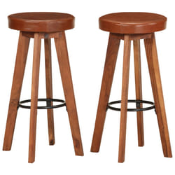 Sgabelli da Bar 2 pz in Vera Pelle e Legno Massello di Acaciacod mxl 118472