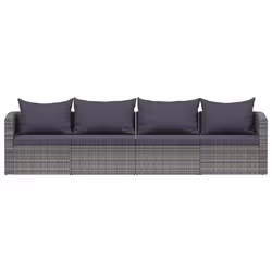 vidaXL Set Divani da Giardino 4 pz con Cuscini Grigio in Polyrattan - Vista aggiuntiva 2