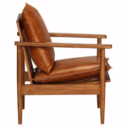 vidaXL Poltrona Marrone in Vera Pelle e Legno di Acacia - Vista aggiuntiva 3