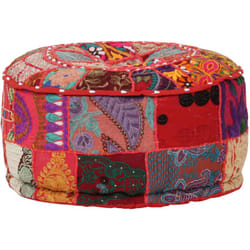 Pouf Patchwork Rotondo Fatto a Mano in Cotone 40x20 cm Rosso Vidaxl 98701