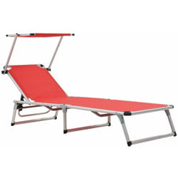 Lettino da Sole Pieghevole Tettuccio Alluminio Textilene Rosso vidaXL 4288