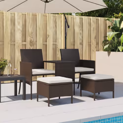 vidaXL Divano da Giardino a 2 Posti Tavolino e Pouf Polyrattan Marrone - Vista aggiuntiva 3