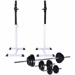 Questa robusta e stabile stazione per bilanciere/squat con bilanciere e set di manubri in dotazione, sarà perfetta per la pal ...