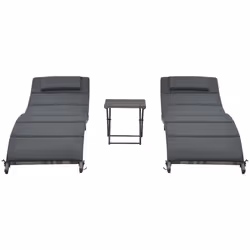 Set Lettini da Giardino 3 pz Pieghevoli in Polyrattan Grigiocod mxl 70927 - Vista aggiuntiva 2