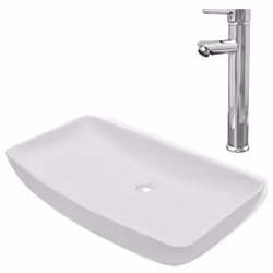 vidaXL Lavello Bagno con Miscelatore in Ceramica Rettangolare Bianco - Vista aggiuntiva 2