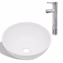 vidaXL Lavello Bagno con Miscelatore in Ceramica Rotondo Bianco - Vista aggiuntiva 2