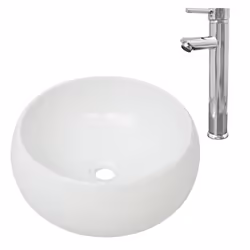 vidaXL Lavello Bagno con Miscelatore in Ceramica Rotondo Bianco - Vista aggiuntiva 2