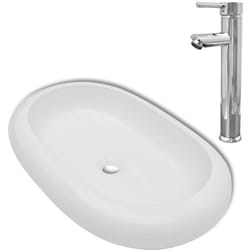 Vidaxl - Lavello Bagno con Miscelatore in Ceramica Ovale Bianco