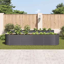vidaXL Letto Rialzato Giardino 400x80x81 cm in Acciaio Zincato Grigio - Vista aggiuntiva 3