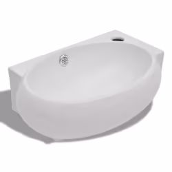vidaXL Lavello Ceramica con Foro Rubinetto e Troppo Pieno Bianco - Vista aggiuntiva 2