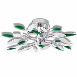Lampada Soffitto Foglie Bianco e Verde Cristallo Acrilico 3xE14cod mxl 103807