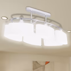 Questa lampada da soffitto unica, con sei paralumi di vetro, ha un design moderno. La finitura cromata conferisce a questa la ...