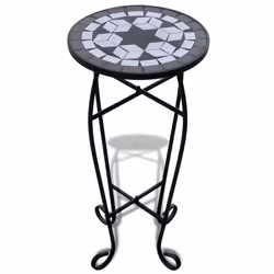 vidaXL Tavolino per Piante con Mosaico Nero e Bianco - Vista aggiuntiva 2