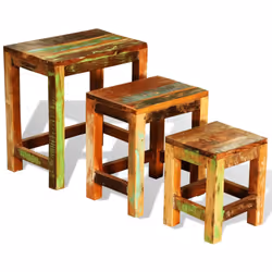 vidaXL Tavolini Impilabili Set 3 pz in Legno Vintage di Recupero - Vista aggiuntiva 2