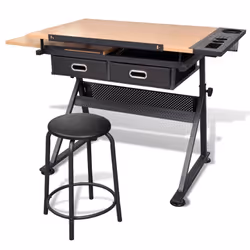 Tavolo inclinabile con due cassetti tavolo da disegno con sgabellocod mxl 97082 - Vista aggiuntiva 3