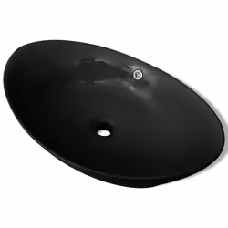 vidaXL Lavello Ovale in Ceramica di Lusso Nero Troppopieno 59x38,5 cm - Vista aggiuntiva 2