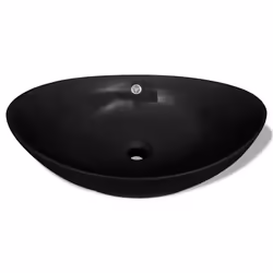 vidaXL Lavello Ovale in Ceramica di Lusso Nero Troppopieno 59x38,5 cm - Vista aggiuntiva 3