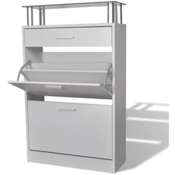 Vidaxl - Scarpiera con Cassetto e Mensola Vetro Sopra in Legno Bianco