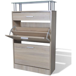 Scarpiera con 1 Cassetto e Mensola Vetro Sopra in Legno Rovere - Vidaxl